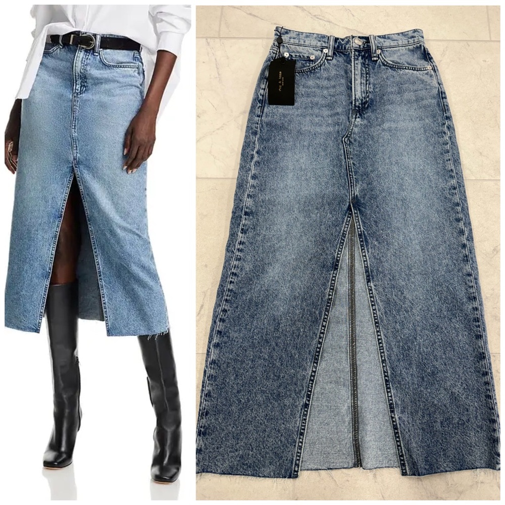 (RR-32) rag & Bone Clara Denim Midi Skirt